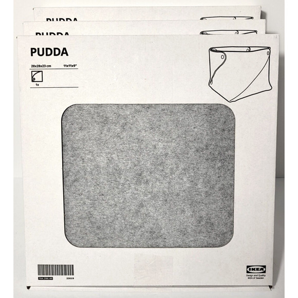 SET of 3 - Ikea PUDDA Storage Box Basket Felt Fabric 11x11x9" Gray Fits Eket - Picture 1 of 3